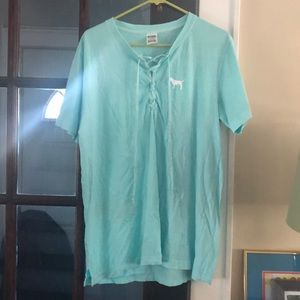 light turquoise PINK lace up t-shirt